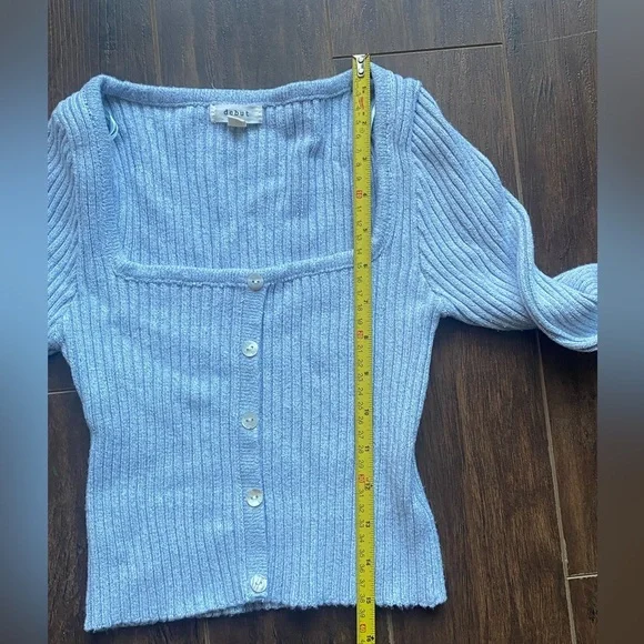 Debut Blue Ribbed Button Front Sweater Size Small/Medium - Picture 4 of 8